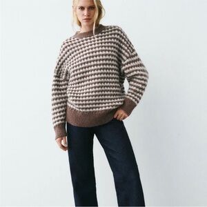 Zara Oversized Brown Stripe Knit Sweater